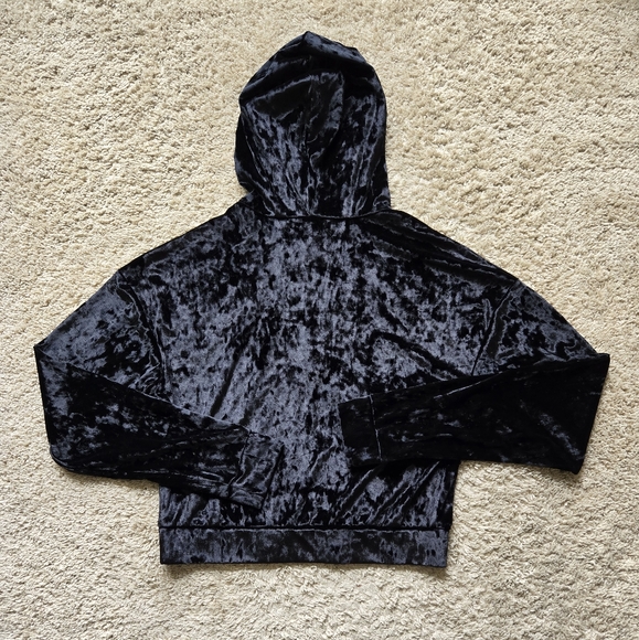 Fabletics black crushed velour zip up crop hoodie womens XXS - Picture 4 of 9